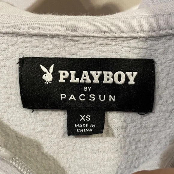 PLAYBOY by Pacsun Light Gray Women's Zip-Up Hoodie - Picture 2 of 5